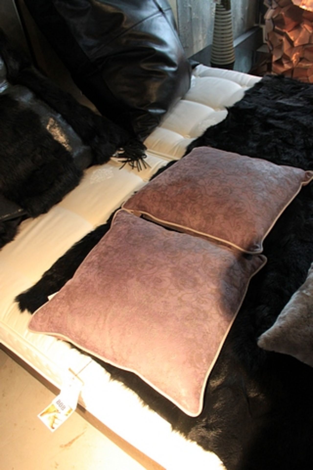 Cushion Leather traditional square shape slate and violet cushion embellished with laser cut