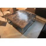 Coffee Table retro style square table with ruthless black petrified wood top perfectly balanced on a