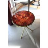 Side Table Coffee Red Top Red Agate Leg Pinched Rod Cross Matt and Shiny Brass Plating 55x45cm Cravt