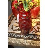 Glass vase honeycomb small red and cream. Dressed in vibrant layers of cherry red this is a