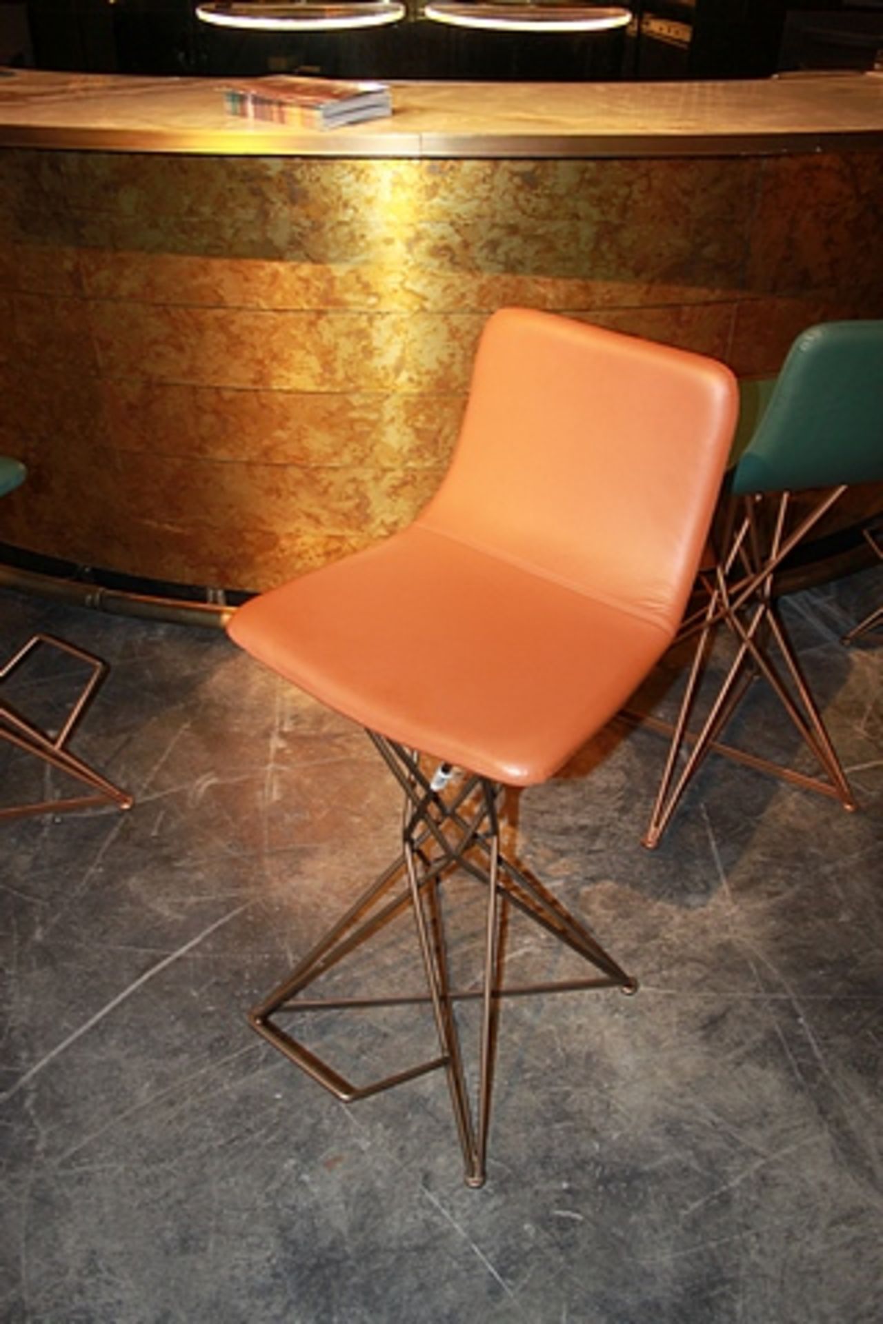 Bar Chair Chaos a modern contemporary bar stool on a matt gold leg frame 40x51x93cm Cravt SKU