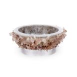 Bowl top and inside polished rock crystal outside pencil wild rock crystal, intricately cut and