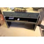 Console New Labor features 2 drawers and a shelf, finished in black blue stingray, caviar parchment,