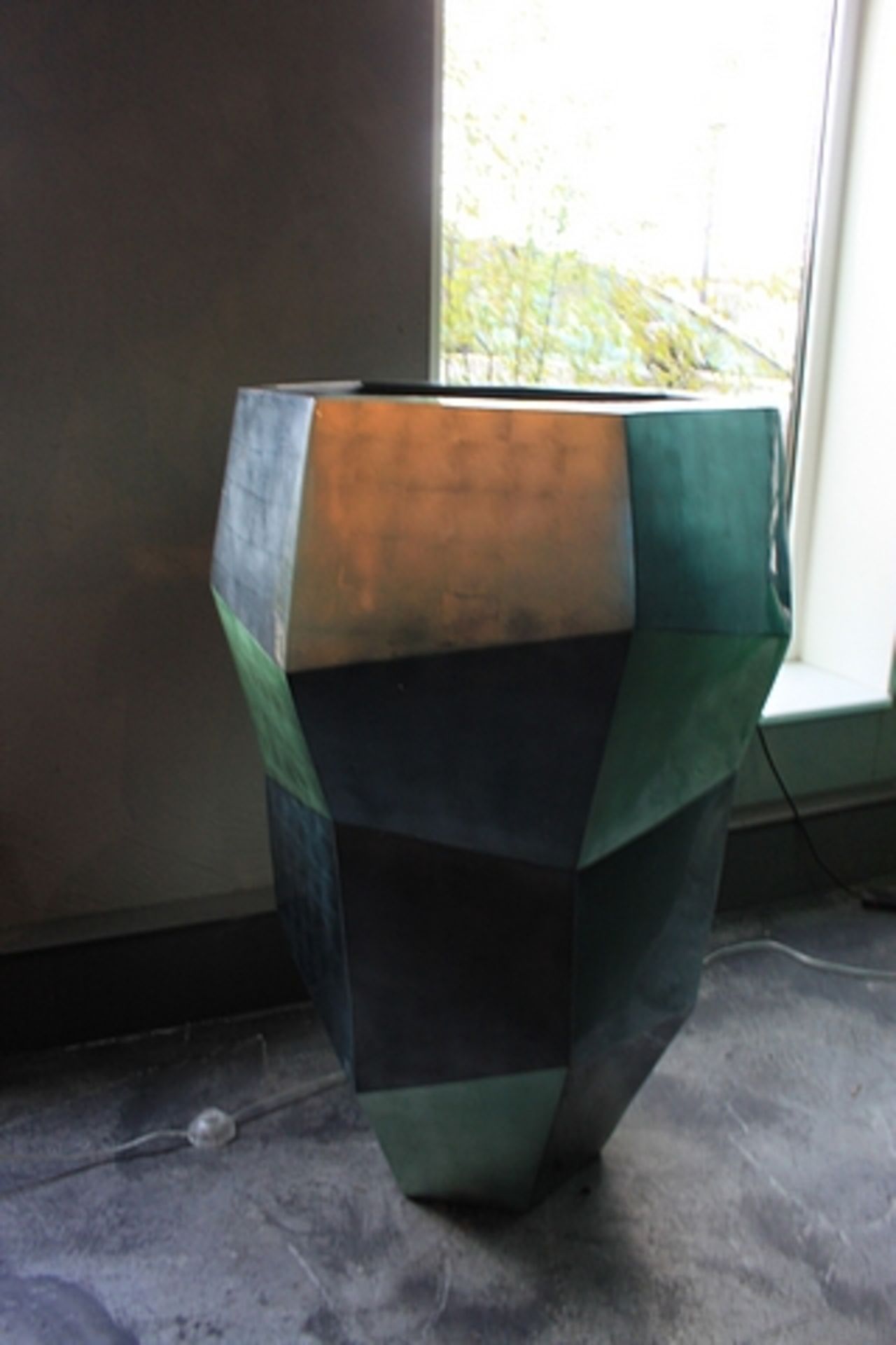 Corner Vase L a stunning statement piece hand crafted with colour and silver leaf accent 70x66x100cm