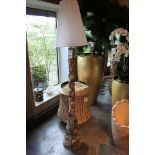 Floor Lamp Burj handmade from cracked polished black lip shell and raw mother of pearl shell with an