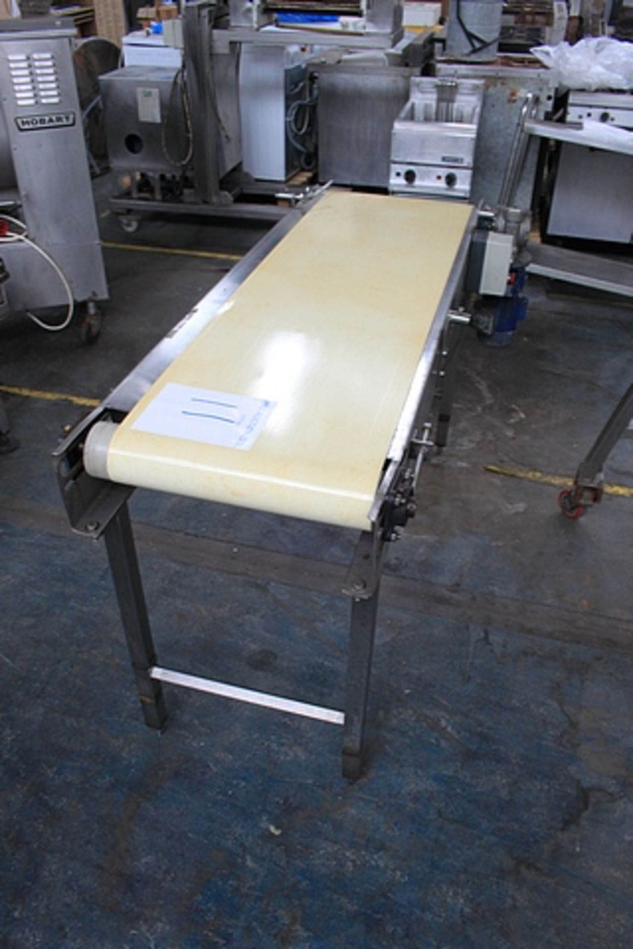 Neoprene belt conveyor on stainless steel frame single speed 1500mm x 450mm