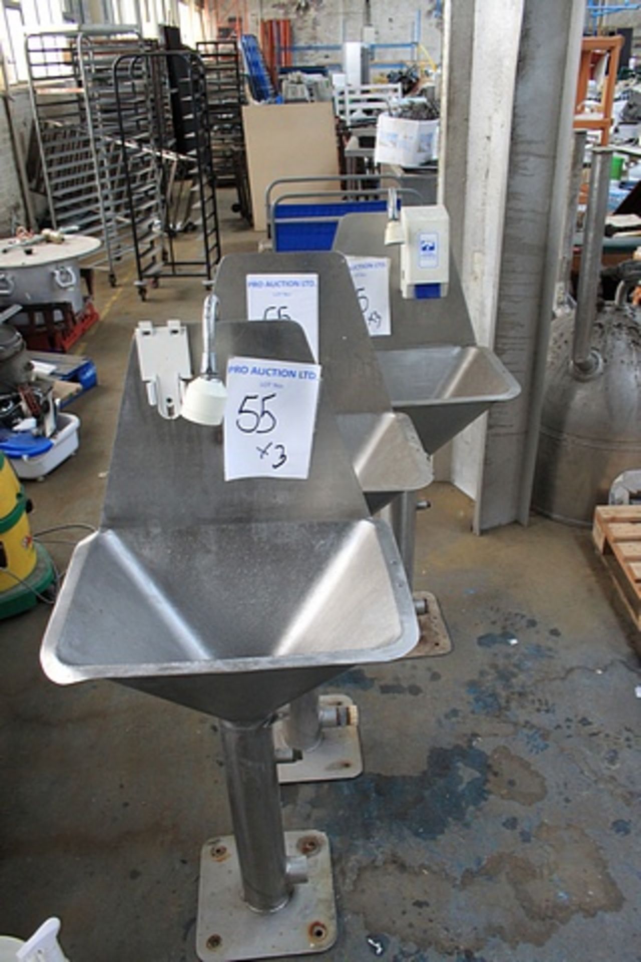 3 x knee operated floor standing sink