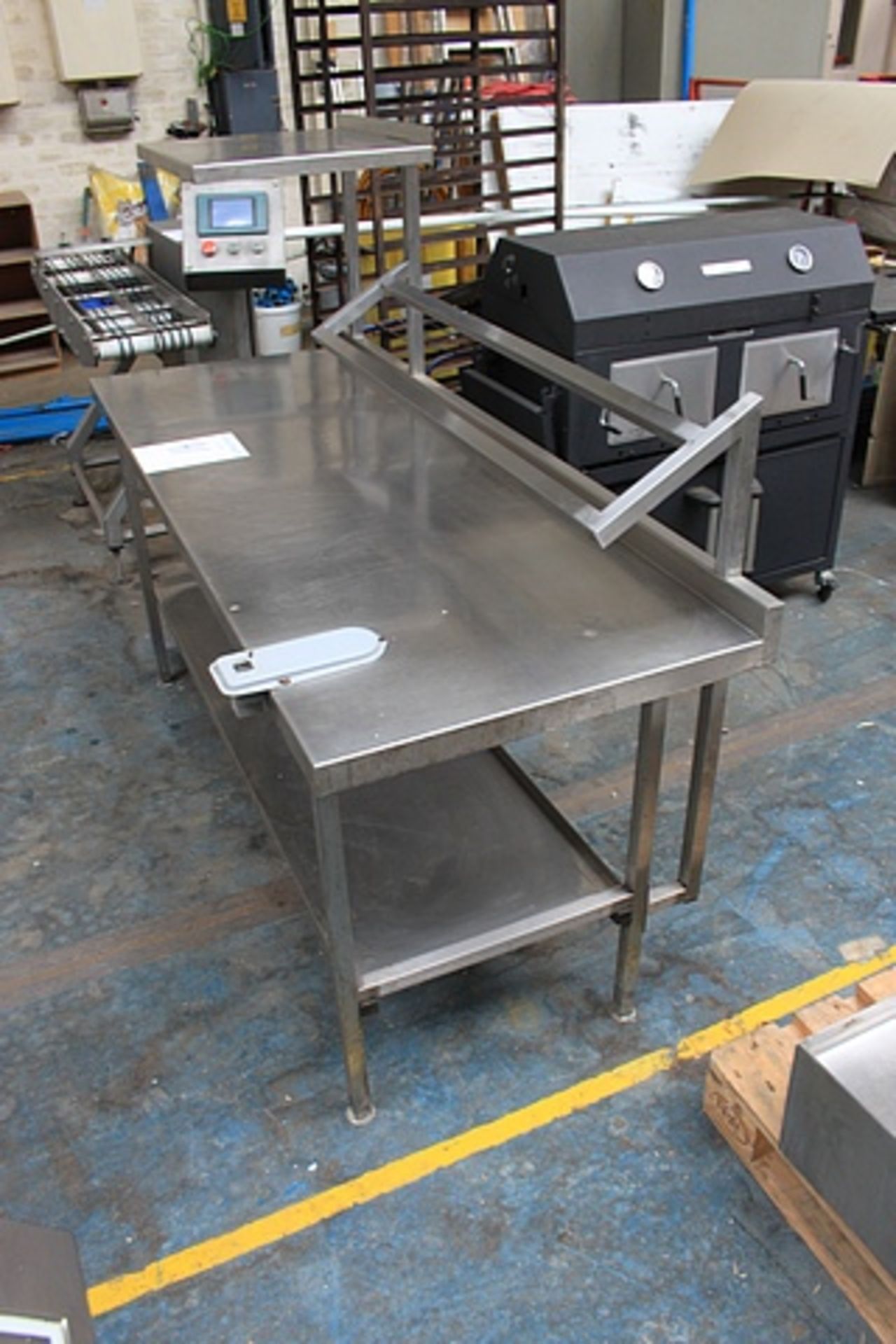 Stainless stell preparation tray stand complete with overshelf & undershelf, can opener space 1800mm