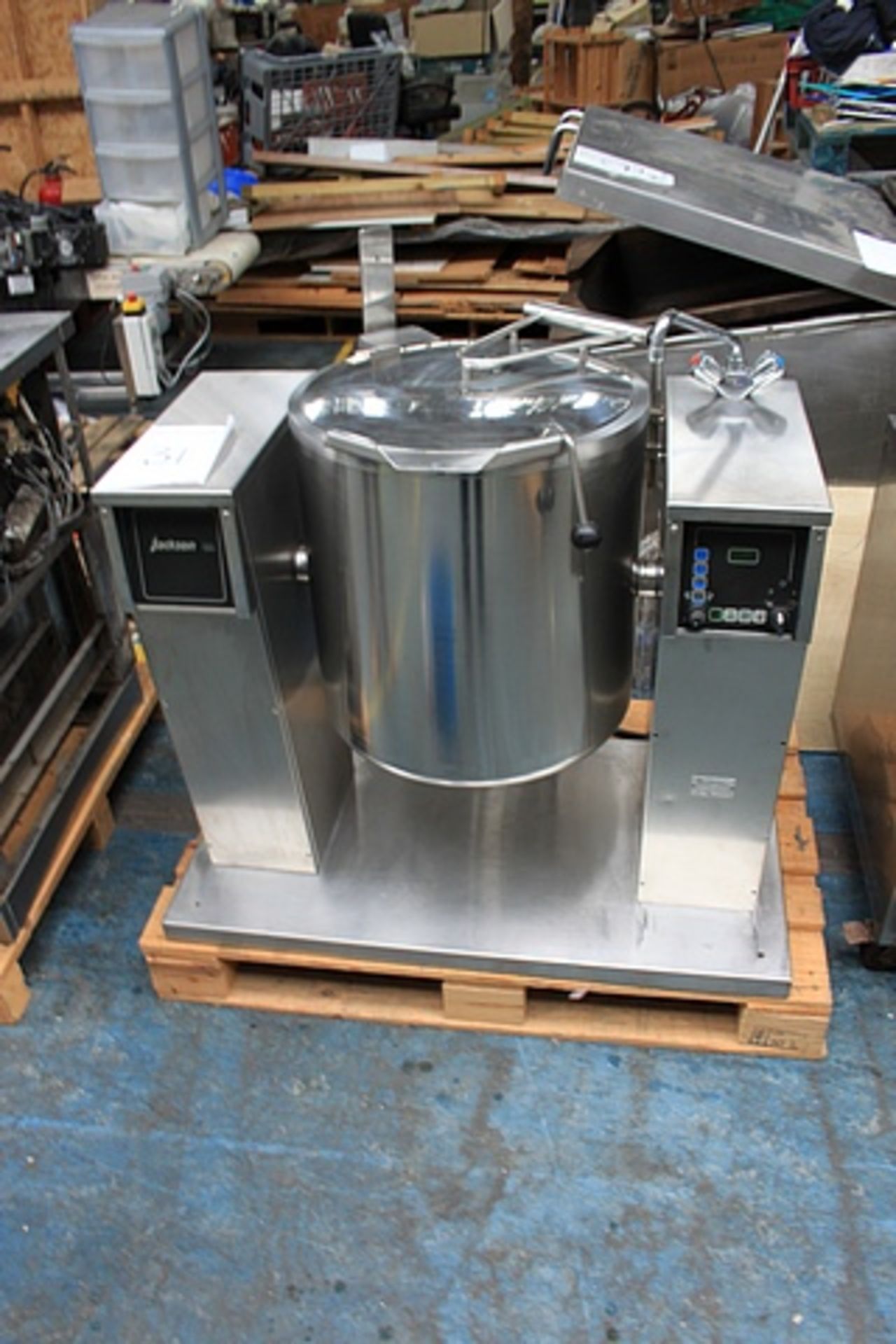 Jackson 900 Series jacketed boiling kettle approxmitely 100 litre tipping mechanism