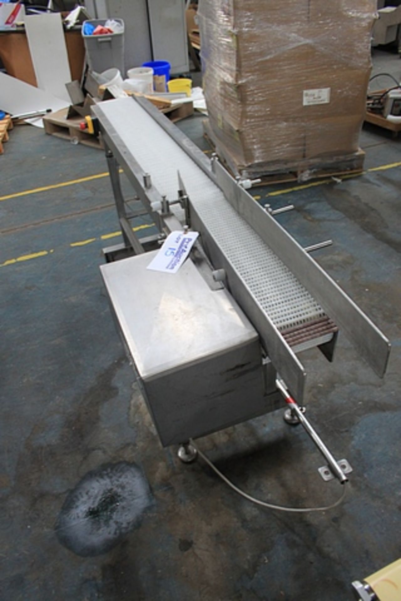 Opal FPS LTD index conveyor on stainless steel frame 200mm x 1950mm (s/n OP59200)