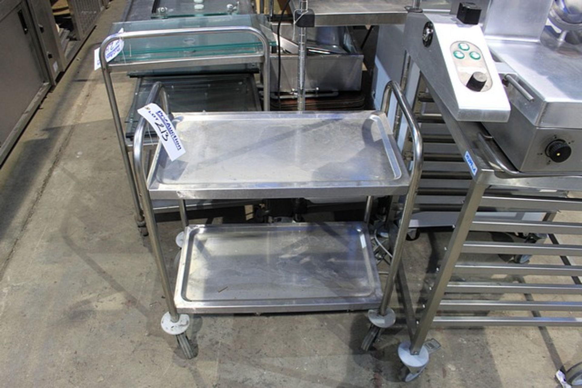 Mobile stainless steel two teir trolley 710mm x 380mm x 800mm