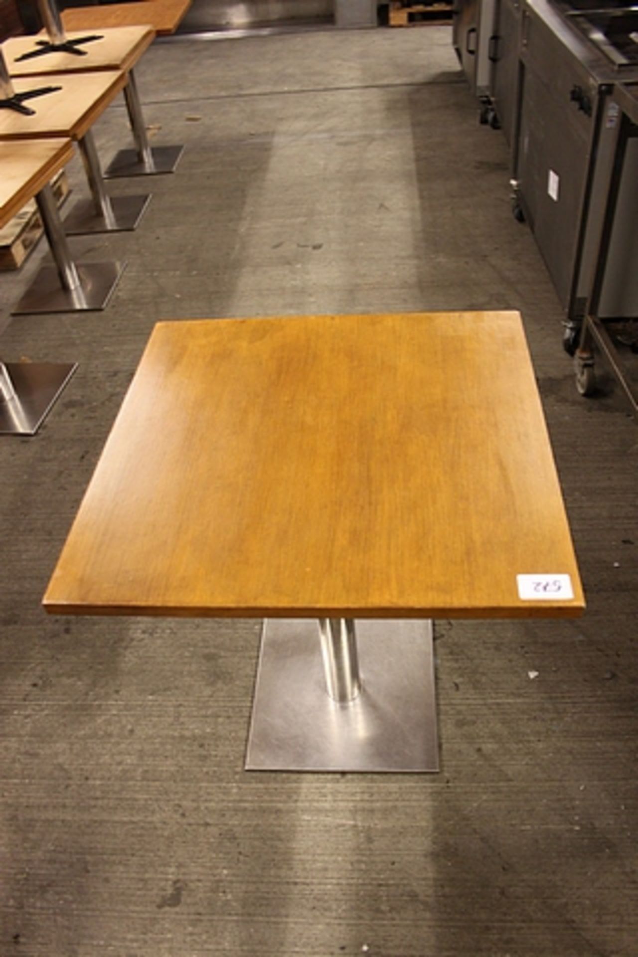 Square Wurzalitz wood top dining table with stainless steel base 700mm x700mm ( 14 x available)