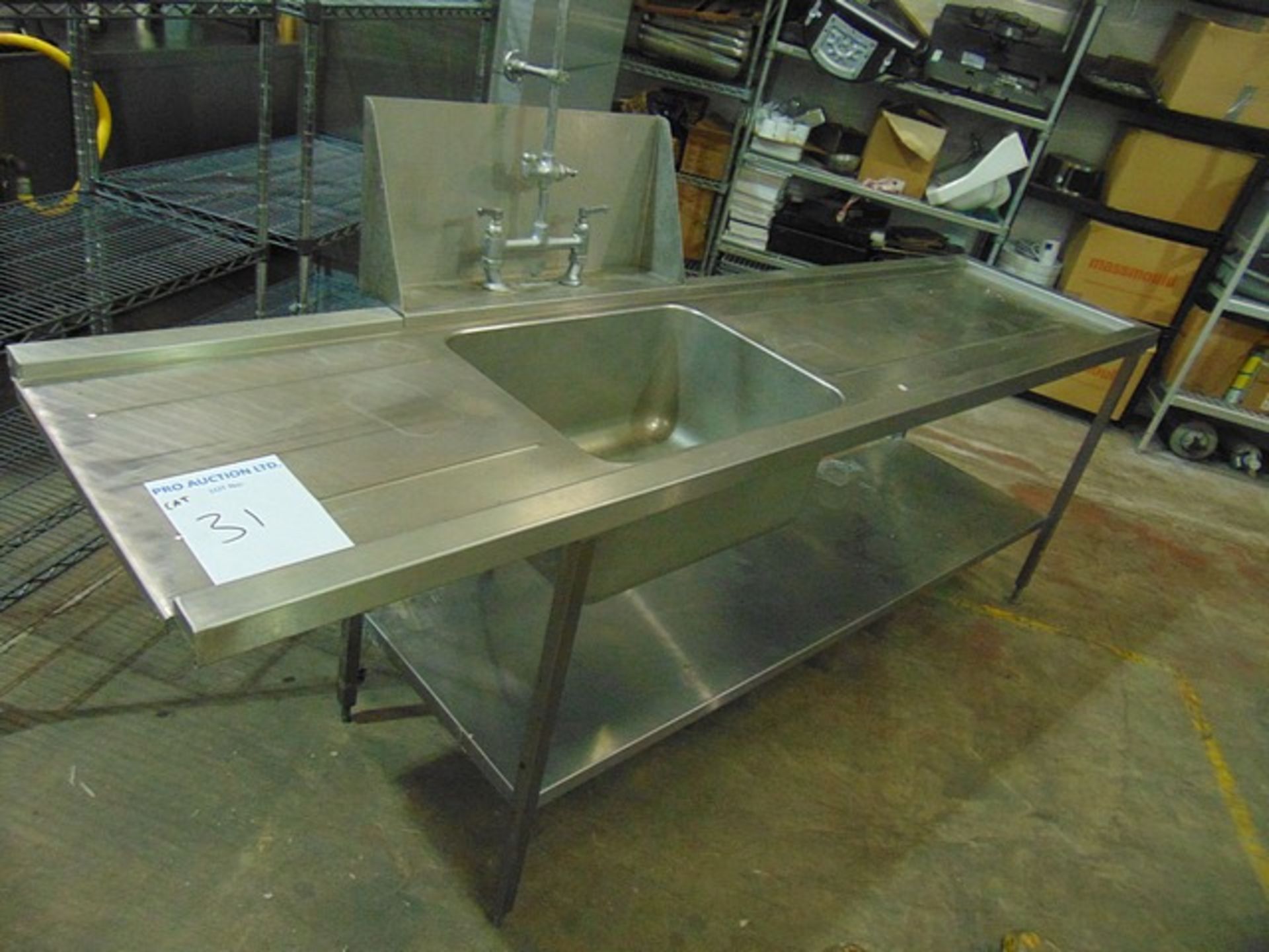 Stainless steel sink with left hand drainer wash down and under shelf 2500mm x 630mm x 1200mm