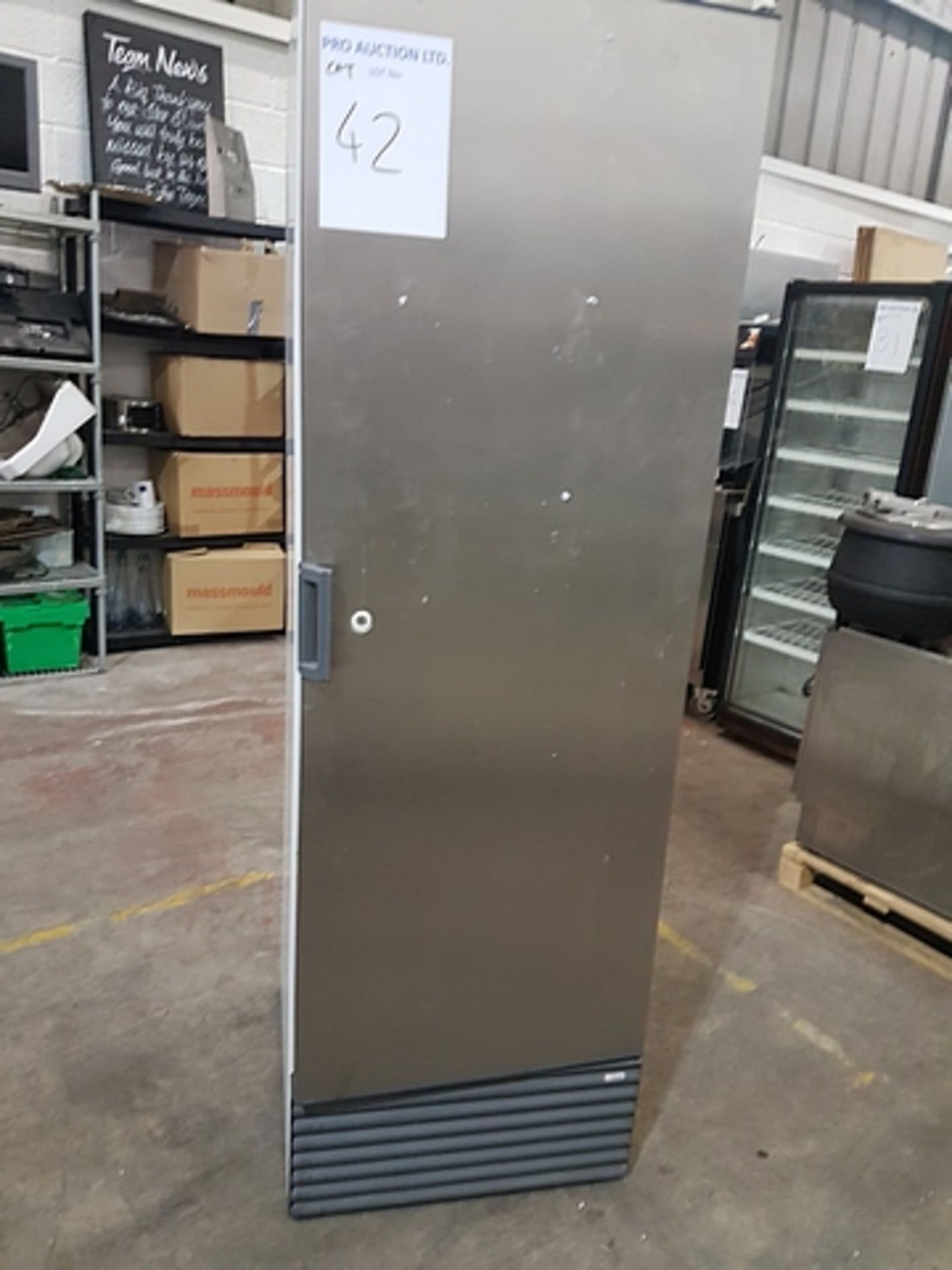 Caravel model 400-847-10 stainless steel slim line single door upright fridge SN 03136536