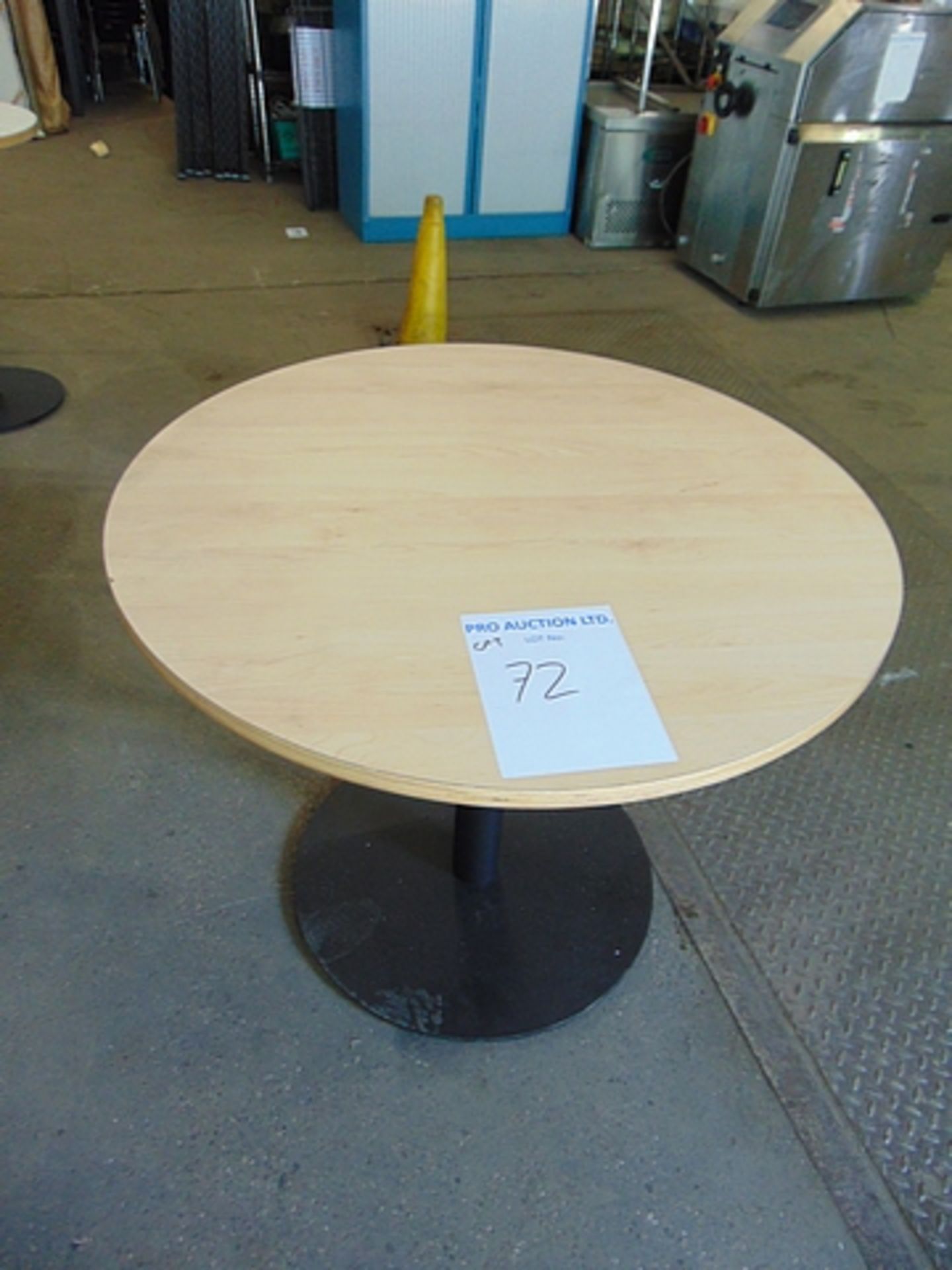 Wooden round dinning table with cast metal single base 900mm x 760mm