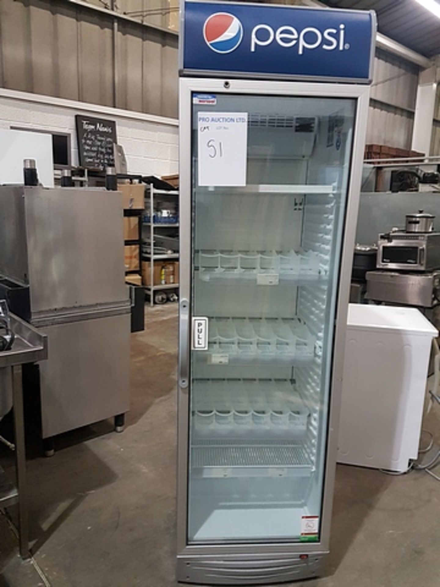 Pepsi model 347022 slimline glass door fridge SN TR3761379957