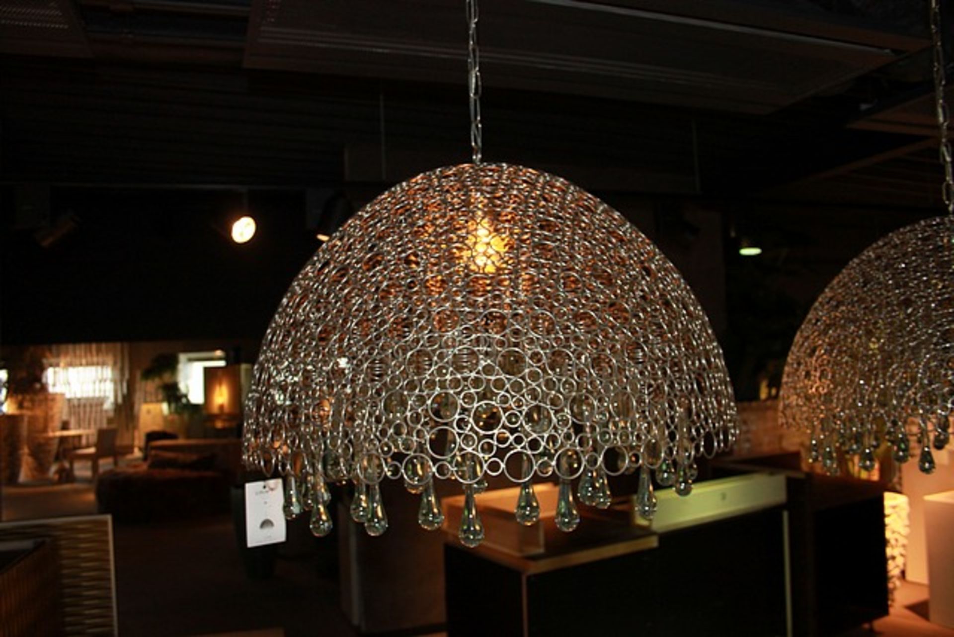 Hanging Lamp Fairytale Copper Metal Copper Plated and Glass Drops. Luxuriously chic, providing a