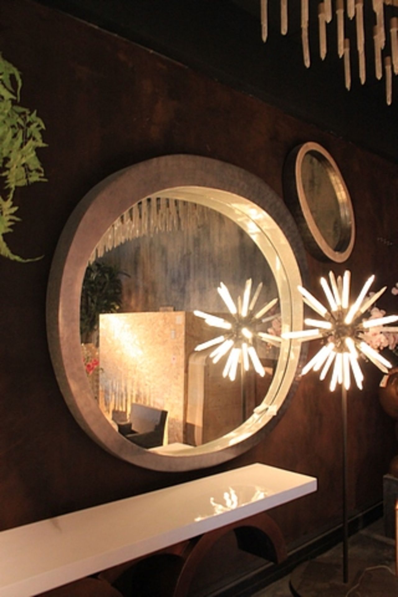Mirror Through a dark silver leaf and polished egg shell framed wall mirror S2029 200x180x20cm Cravt