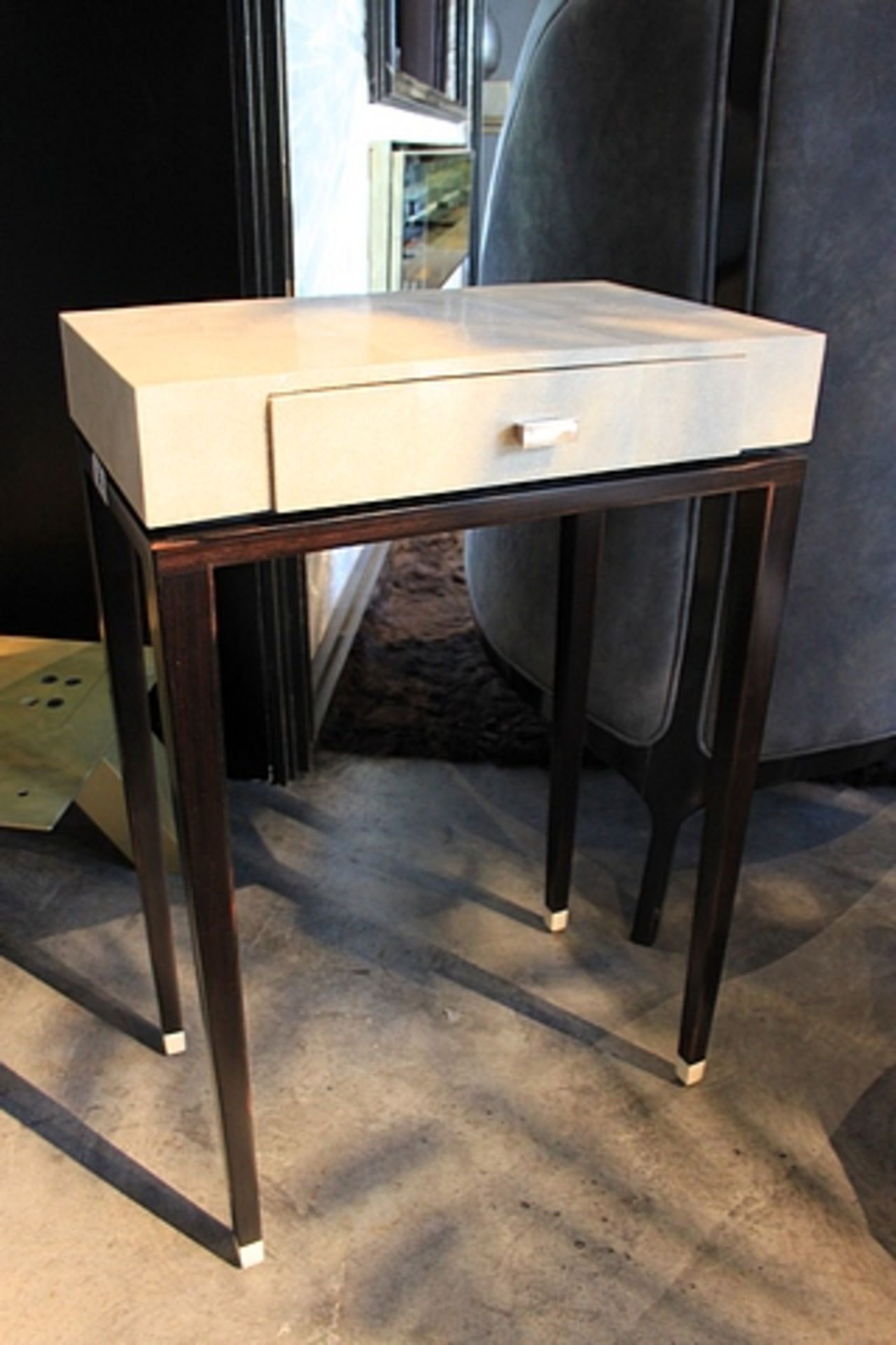 Side Table Niec single drawer side table handmade in antique stingray, antique and ebony black