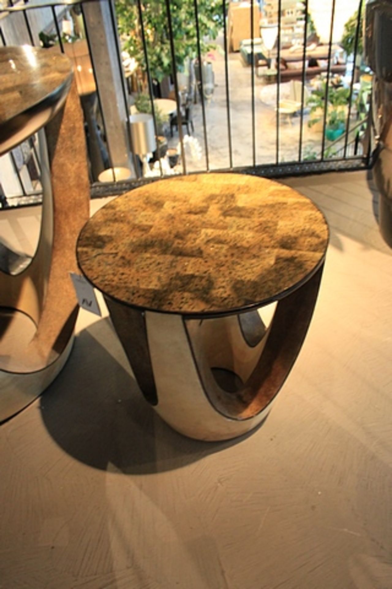 Side Table in Shape S with Antique Gold Leaf Antique Stingray Antique and Ebony Black Parchment Gold