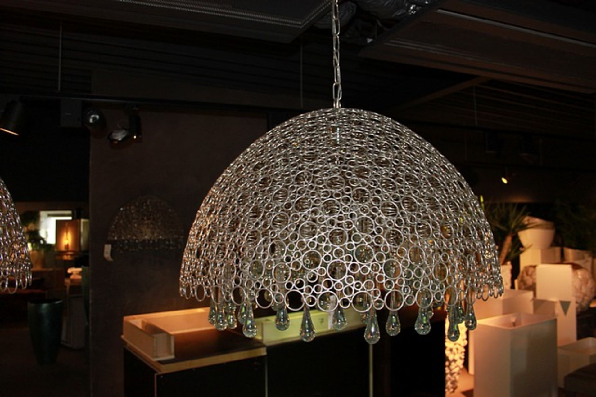 Hanging Lamp Fairytale Copper Metal Copper Plated and Glass Drops. Luxuriously chic, providing a