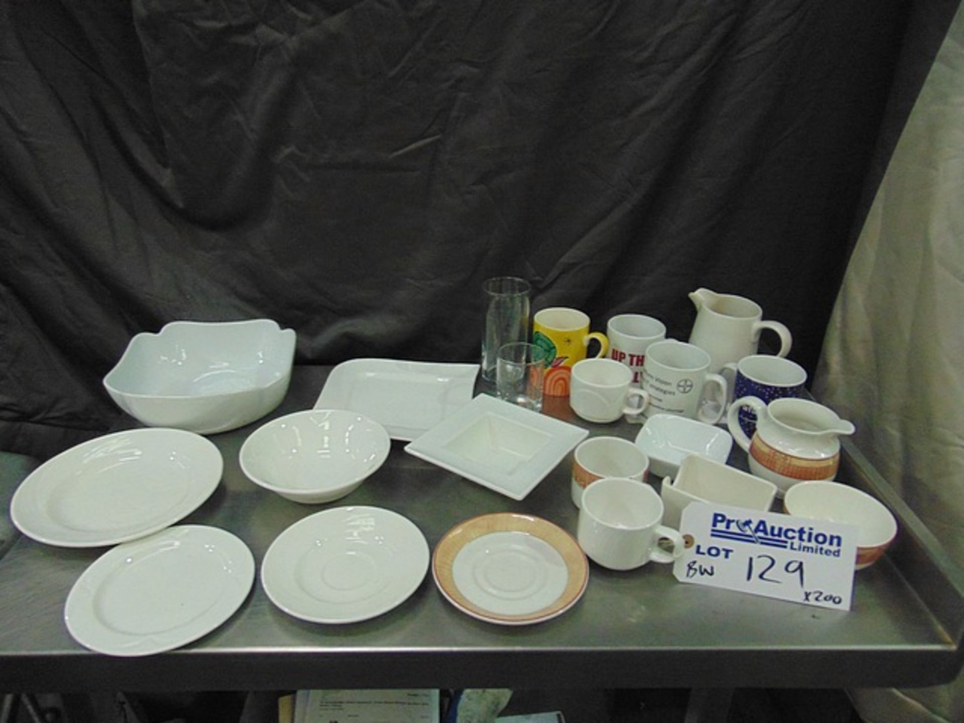 200 x various white cups saucers/jugs/dishes/glassware