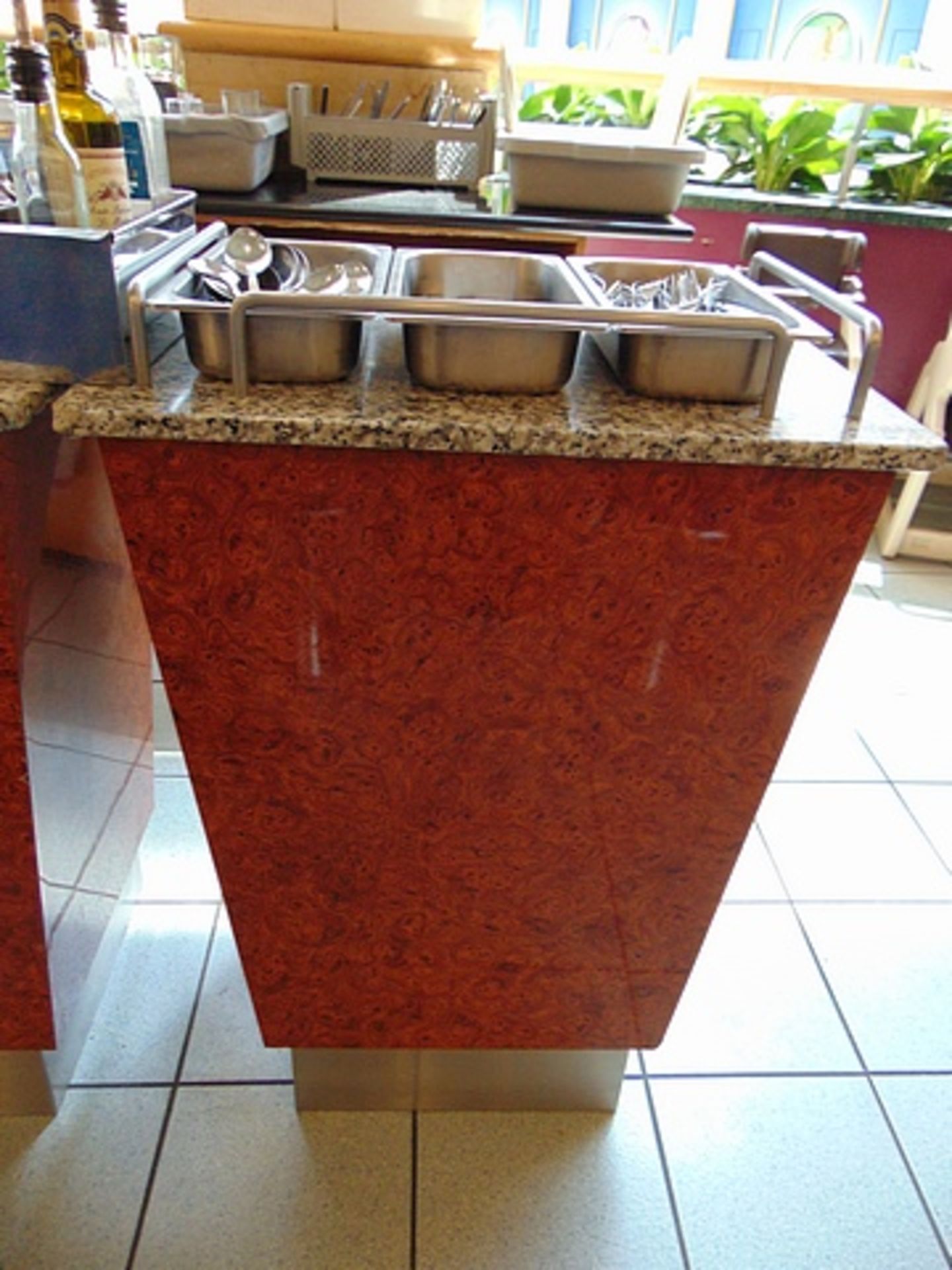 Granite top dumb waiter bin and cutlery station 670mm x 460mm x 900mm