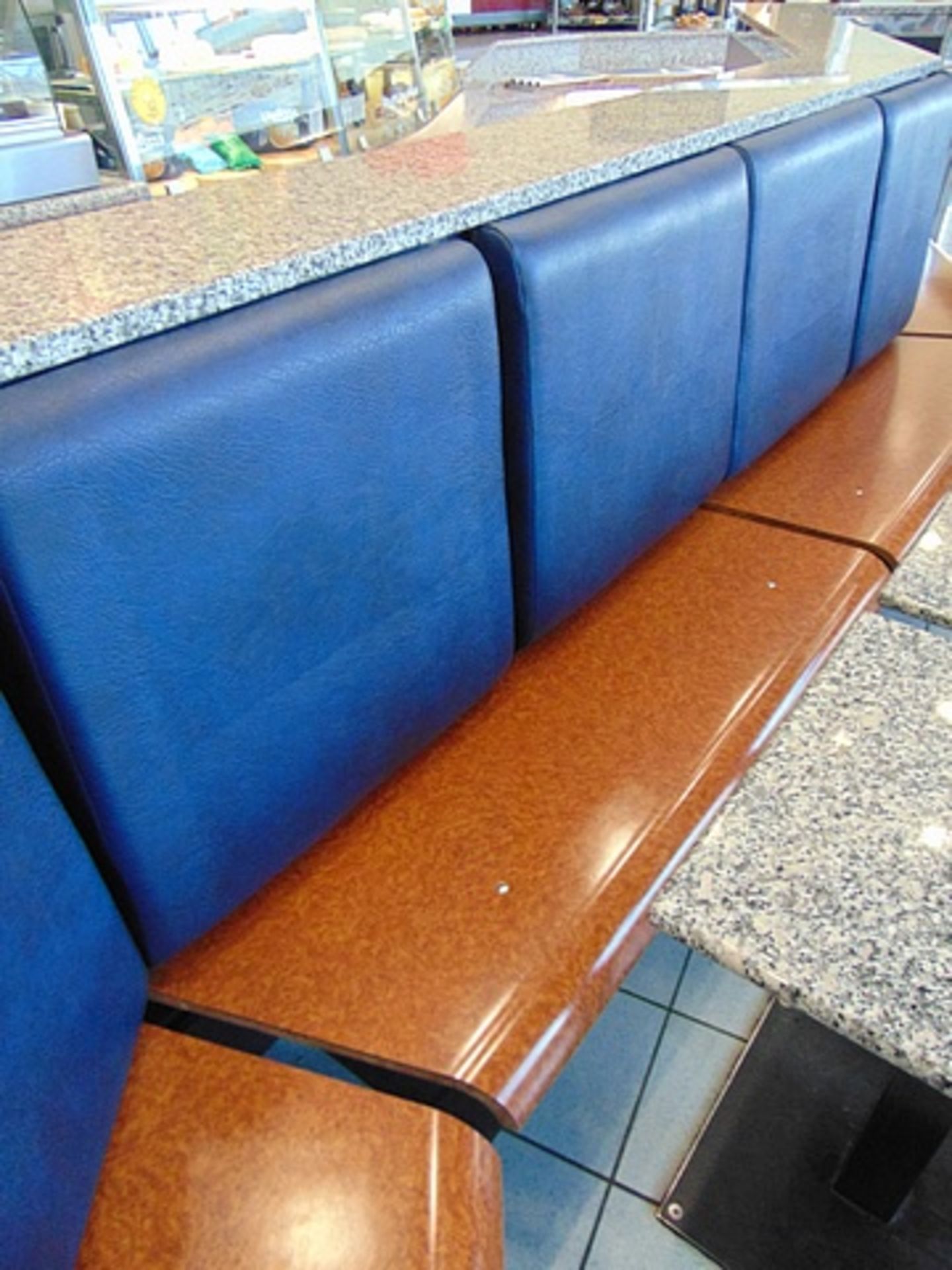 8 x banquet seating blue leather back 1180mm x 470mm x 950mm