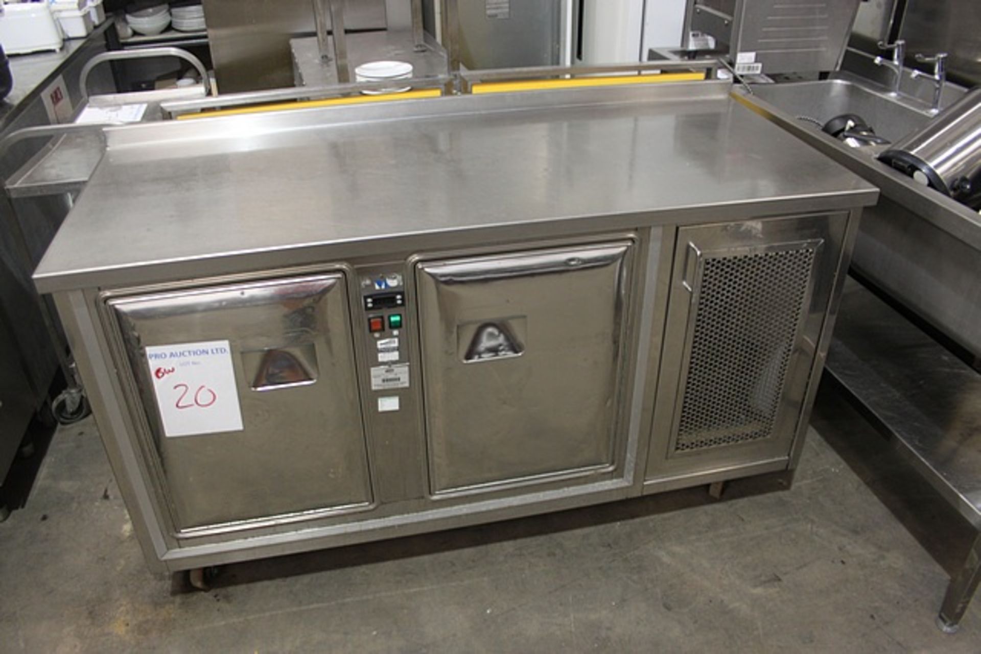 Stainless steel mobile refrigerated counter bench two doors stainless steel construction temperature