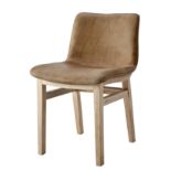 F293 Cocoon Dining Chair With Double Stitching Pbleather & Brown And Nibbed Oak 48.5 X 57 X 79cm