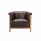Sherlock Chair Destroyed Black & weathered Oak Classic Leather Armchair Featuring A Curved Wooden