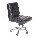 Stinger Desk Chair Black Leather & Blue Jacquard 52 X 67.5 X 98.5cm