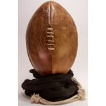Rugby Ball Hand Stitched And Handcrafted In Burnished Vintage Leather With A Worn Weathered Finish