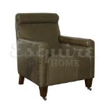 Commodore Armchair Black Leather Charcoal Wool 78 X 85 X 97cm