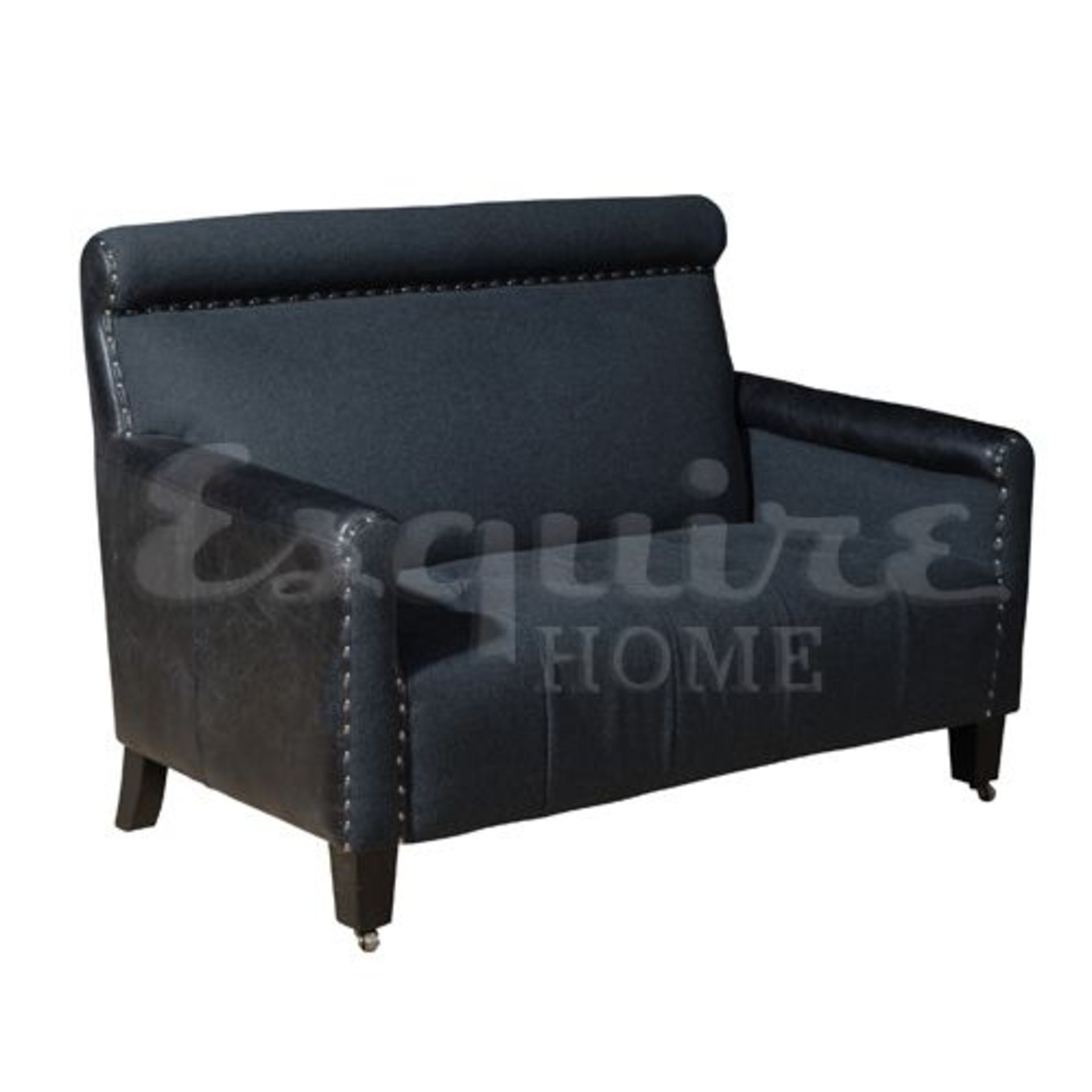 Commodore Armchair Black Leather Charcoal Wool 78 X 85 X 97cm - Image 2 of 2
