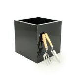 Square Mar Planter Glossy Black & Brass Inlay 45 X 45 X 45cm