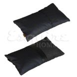 Pillow Negroni Charcoal Wool Grey Checker & Black Leather 50 X 30 X 15cm