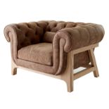 F278 Cocoon Chesterfield Sofa Single Seater Mohican & Brown And Nibbed Oak 124 X 101 X 79cm