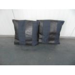 Pillow Chancellor Grey Blue checker & Black Leather 50 X 50 X 15cm