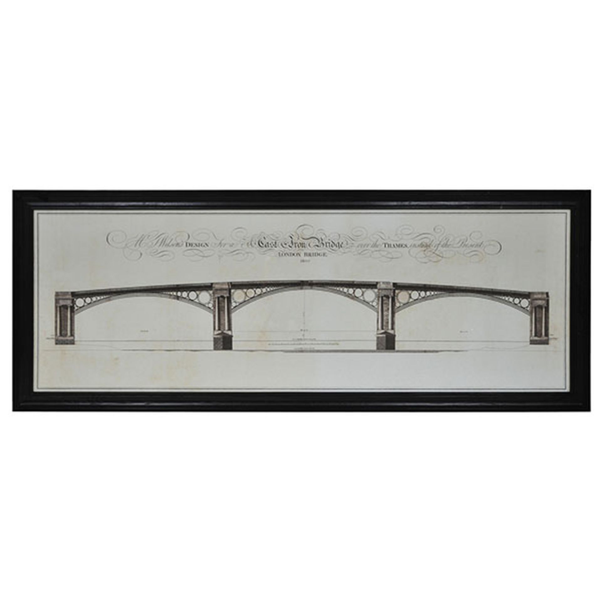 Architectural London Bridge Natural Small Art Black Wood 119.2 X 3 X 46.8cm