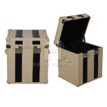10 Trunk Small All Leather Sand Black Bands 49.5 X 45 X 57.5cm