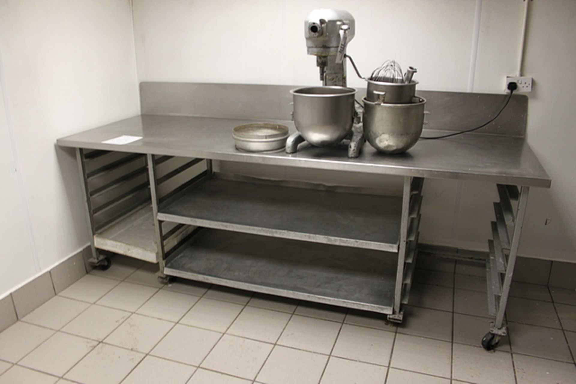 Stainless steel bakery table with 12 x tray storage 2770mm x 910mm