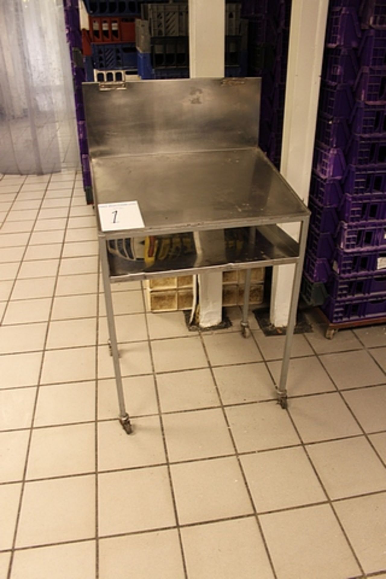 Stainless steel mobile lectern with upstand and shelf 830mm x 640mm x 1450mm