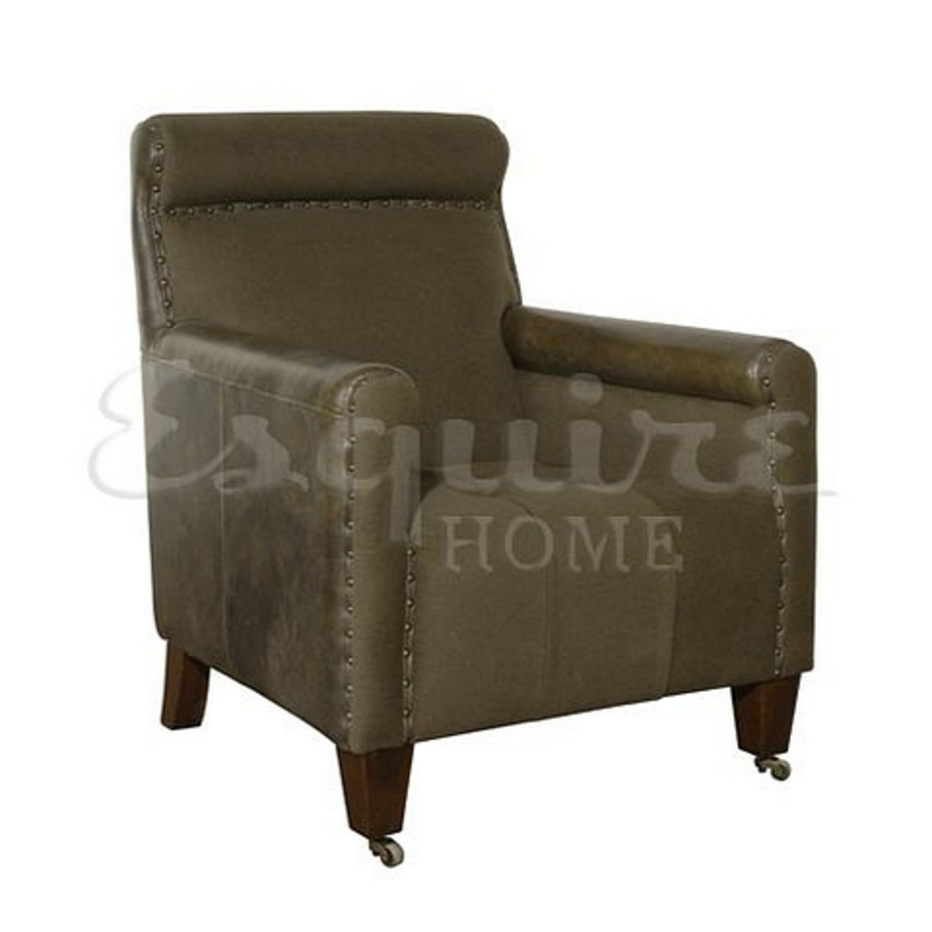 Commodore Armchair Black Leather Charcoal Wool 78 X 85 X 97cm - Image 2 of 3