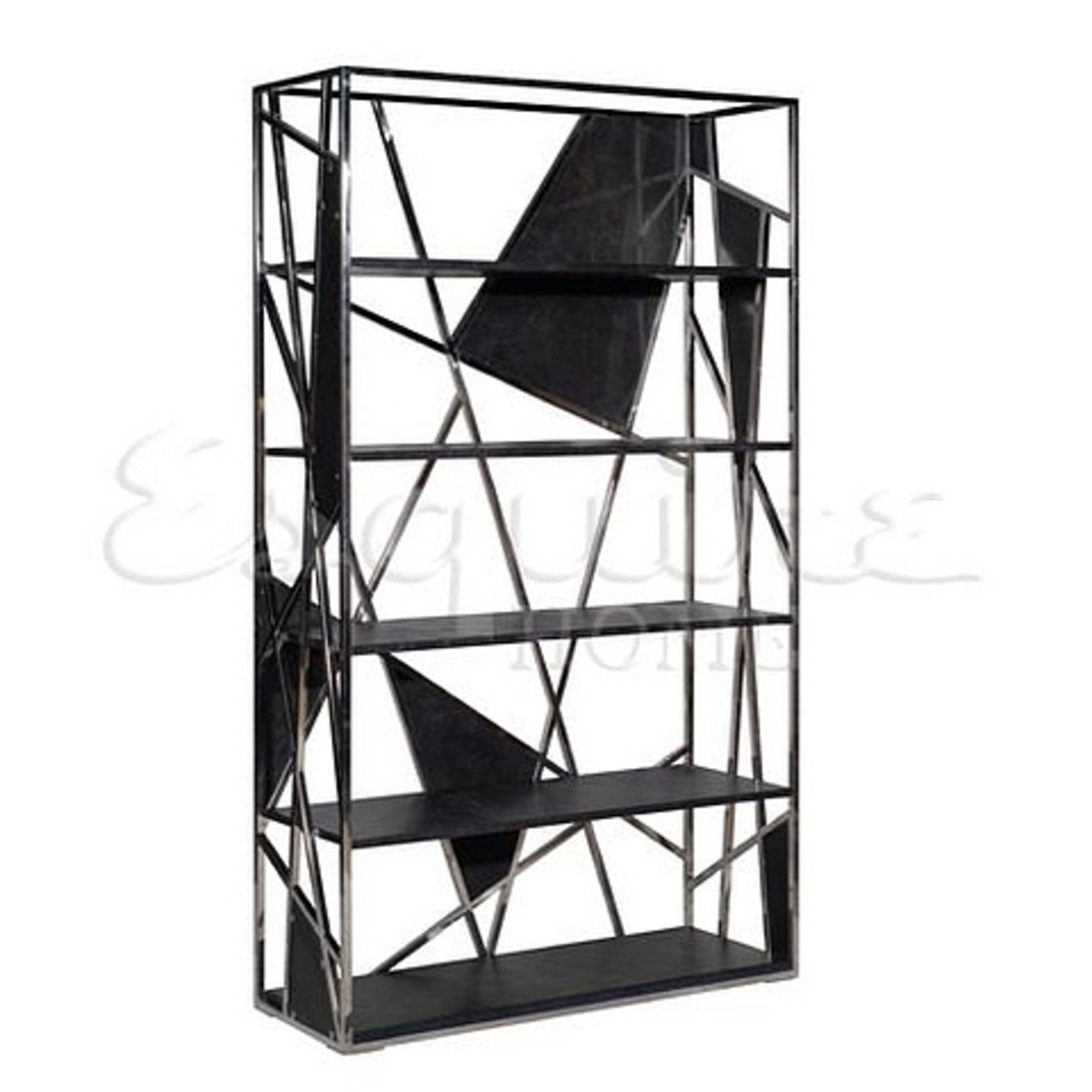 Spider's Web Bookcase Black Leather & Steel Frame 120 X 45 X 211cm