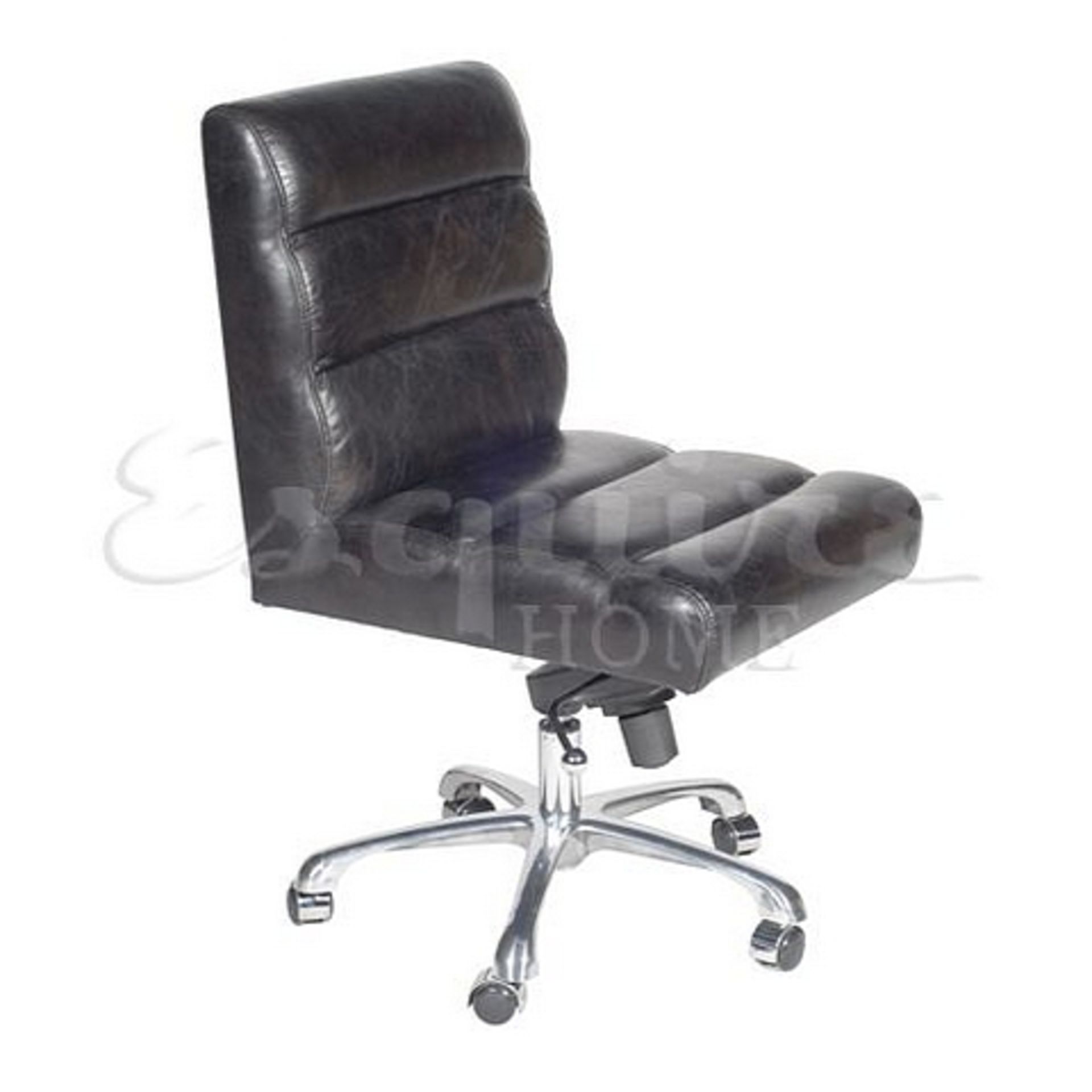 Stinger Desk Chair Black Leather & Blue Jacquard 52 X 67 5 X 98 5cm