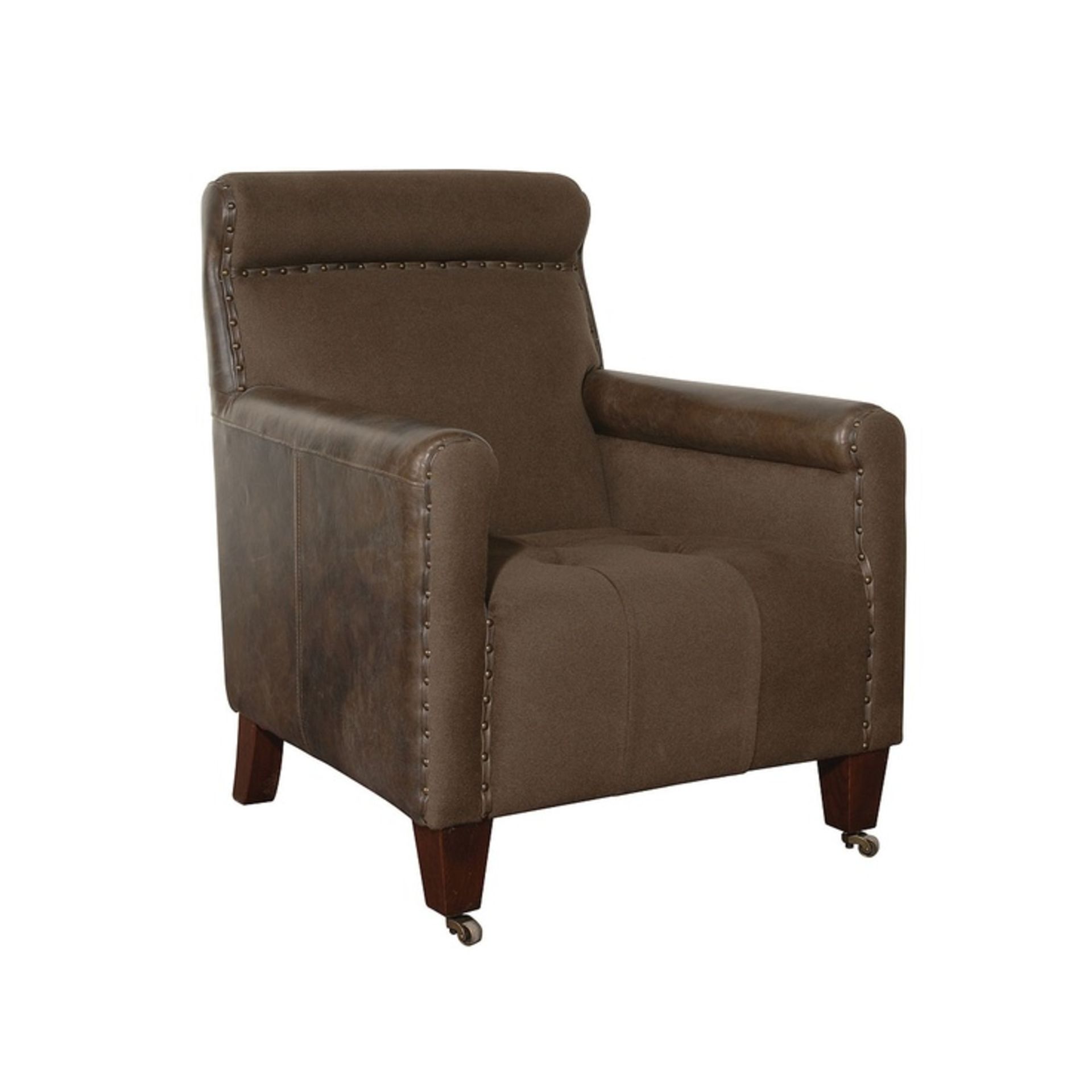 Commodore Armchair Black Leather Charcoal Wool 78 X 85 X 97cm