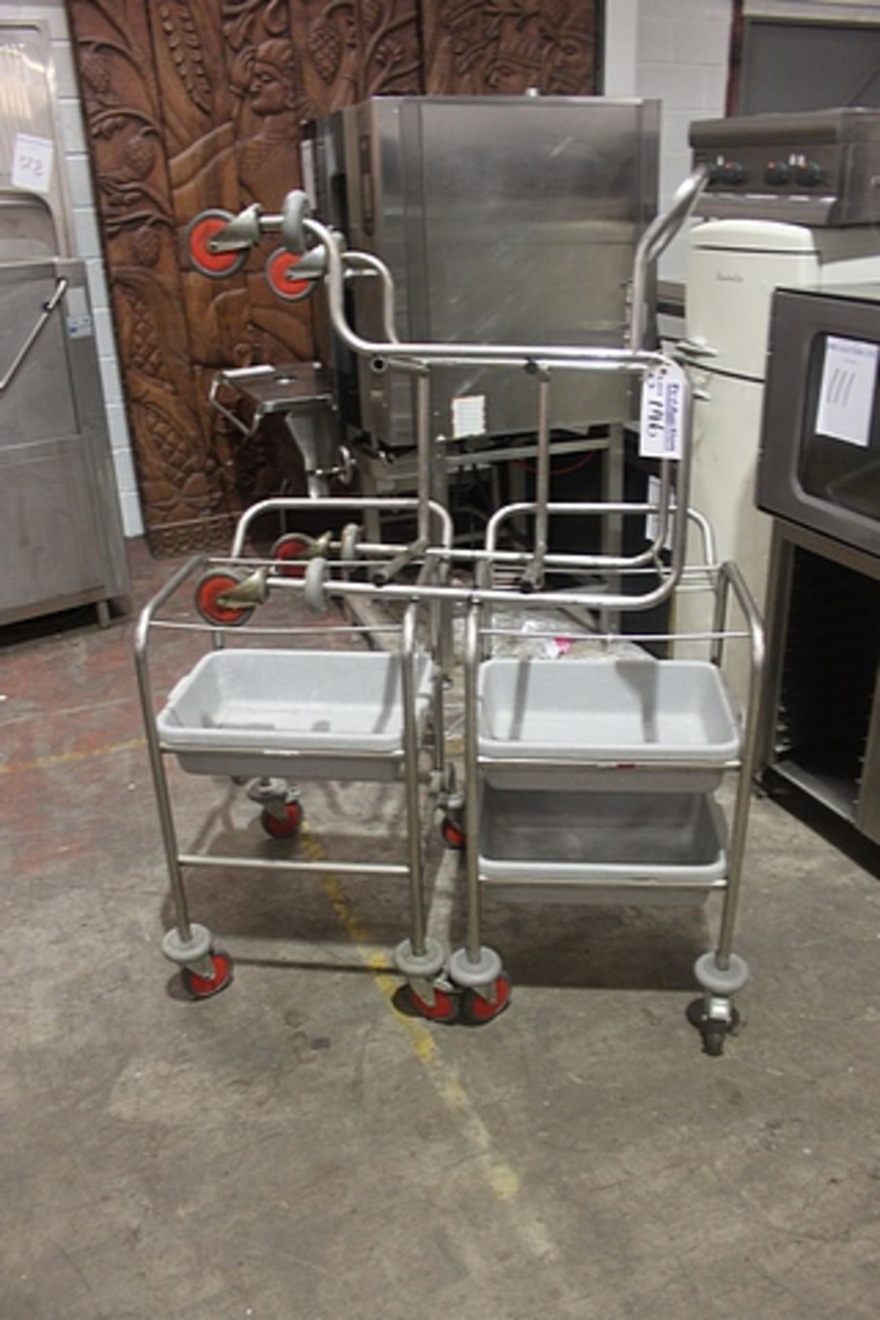 3 x mobile kitchen trolleys stainless steel 550mm x 780mm x 930mm