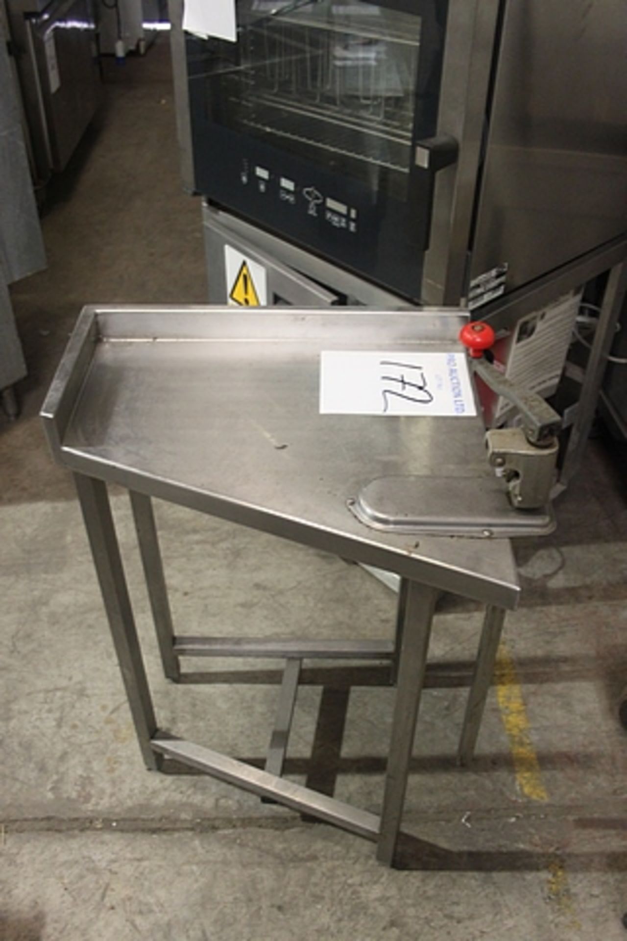 Stainless steel triangle table with can opener 530mm x 590mm x 910mm