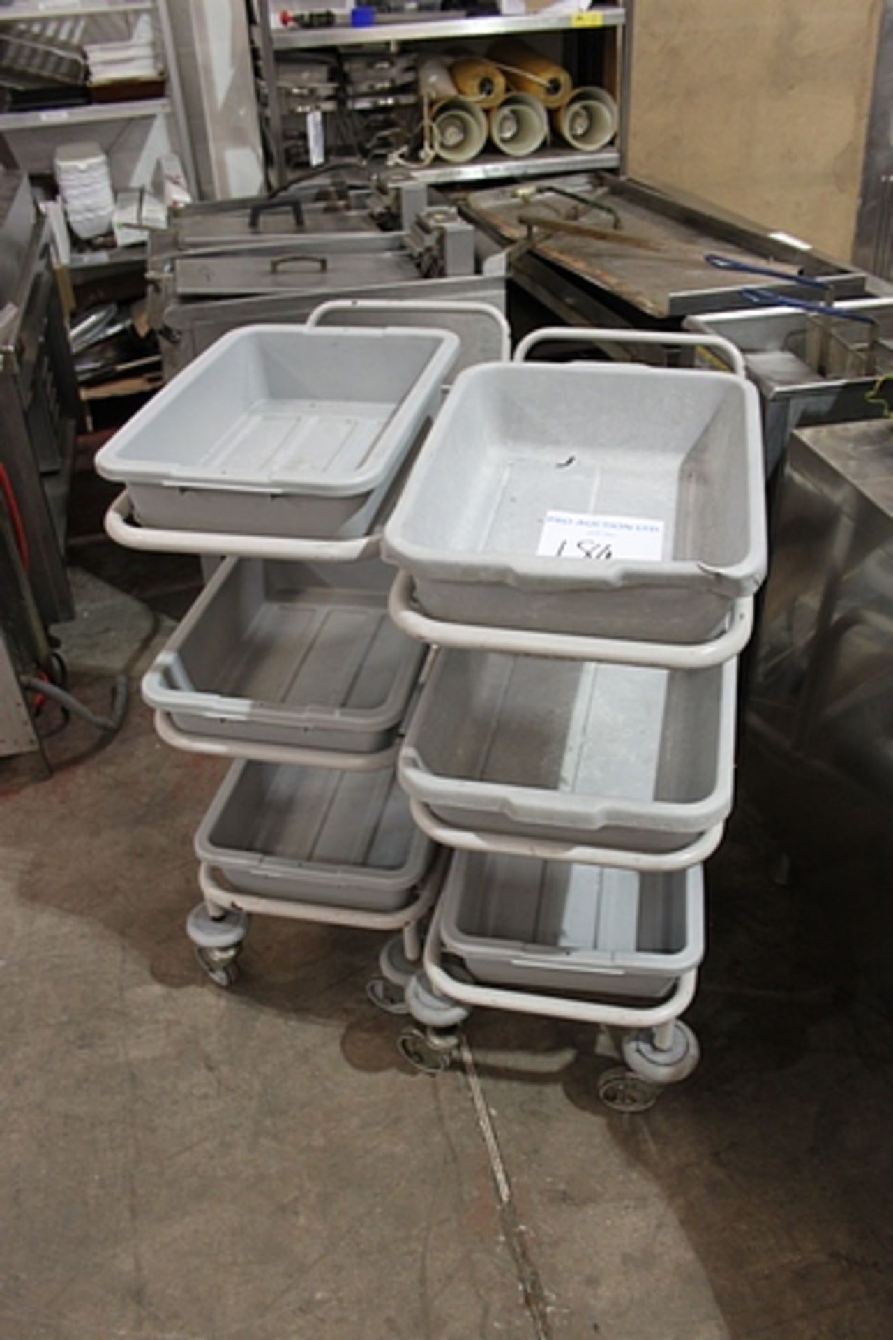 2 x three shelf mobile kitchen trolleys